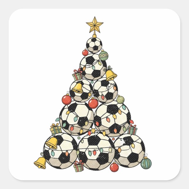 Fußball-Weihnachtsbaum Quadratischer Aufkleber (Vorderseite)