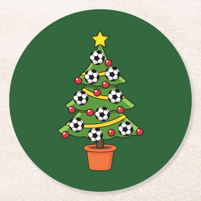 Fußball Weihnachtsbaum Runder Pappuntersetzer (Vorderseite)