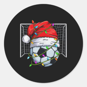 Fußball Weihnachtslichter Santa Hut Sportliebhaber Runder Aufkleber