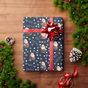 Fußball-Weihnachtsmann auf Marineblau Geschenkpapier