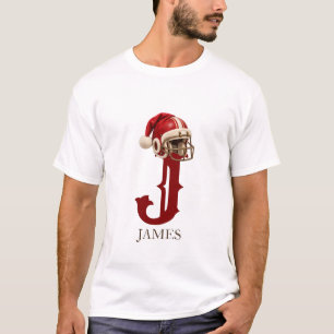 Fußball Weihnachtsmann Hut Monogramm Name Weihnach T-Shirt