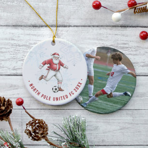 Fußball-Weihnachtsmann Personalisiertes Foto Keramik Ornament