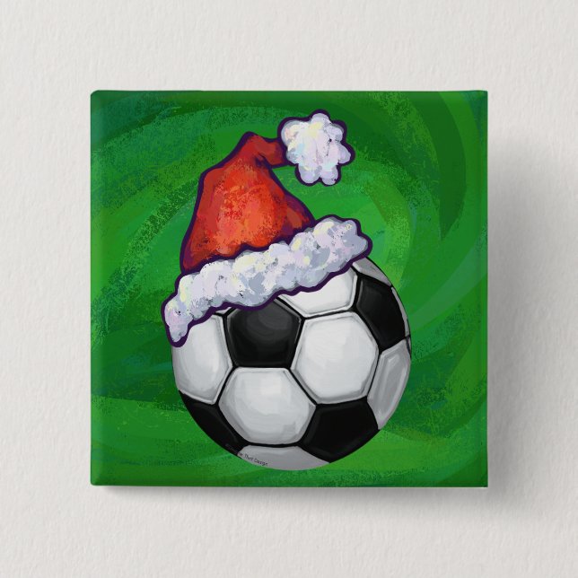 Fußball-Weihnachtsmannmütze auf Grün Button (Vorderseite)