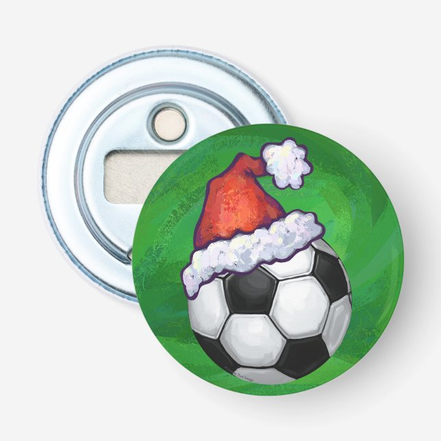 Fußball-Weihnachtsmannmütze auf Grün Flaschenöffner (Vorderseite)