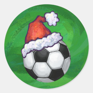 Fußball-Weihnachtsmannmütze auf Grün Runder Aufkleber