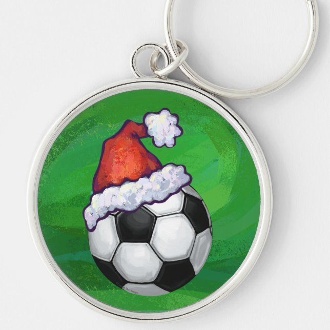 Fußball-Weihnachtsmannmütze auf Grün Schlüsselanhänger (Vorne)