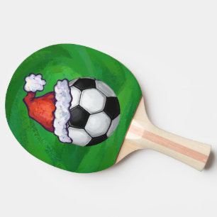 Fußball-Weihnachtsmannmütze auf Grün Tischtennis Schläger