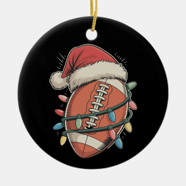 Fußball Weihnachtssport Weihnachtsmannmütze Keramik Ornament (Vorne)