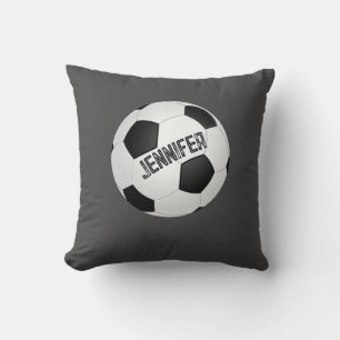 Fußballball-Brauch personalisierte Holzkohle grau Kissen