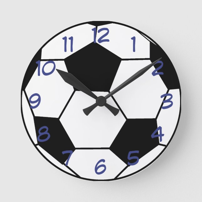 Fußballball mit Blue Wall Clock Runde Wanduhr (Vorderseite)