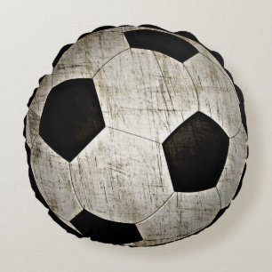Fußballball-Sportspieler Schwarz-weiß Rundes Kissen