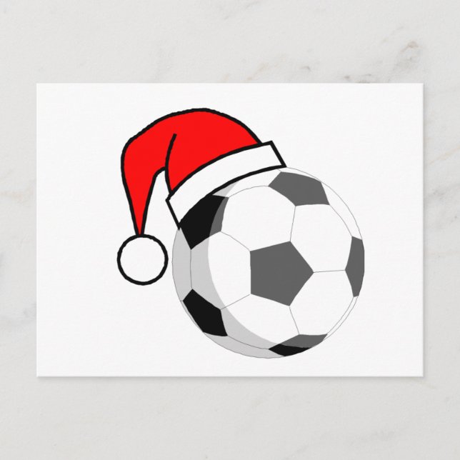 Fußballball (Weihnachtsmannmütze) Feiertagspostkarte (Vorderseite)