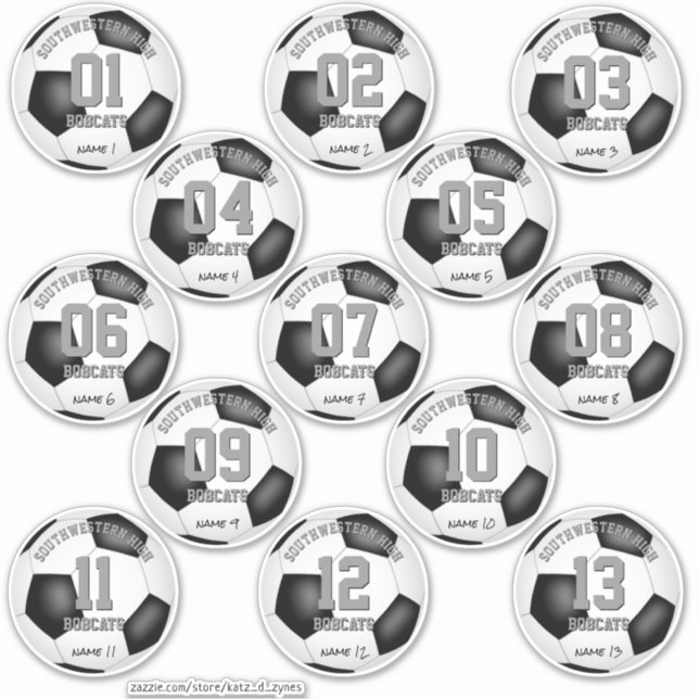 Fußballbälle Set von 13 personalisierten Einzelper Aufkleber (Vorderseite)