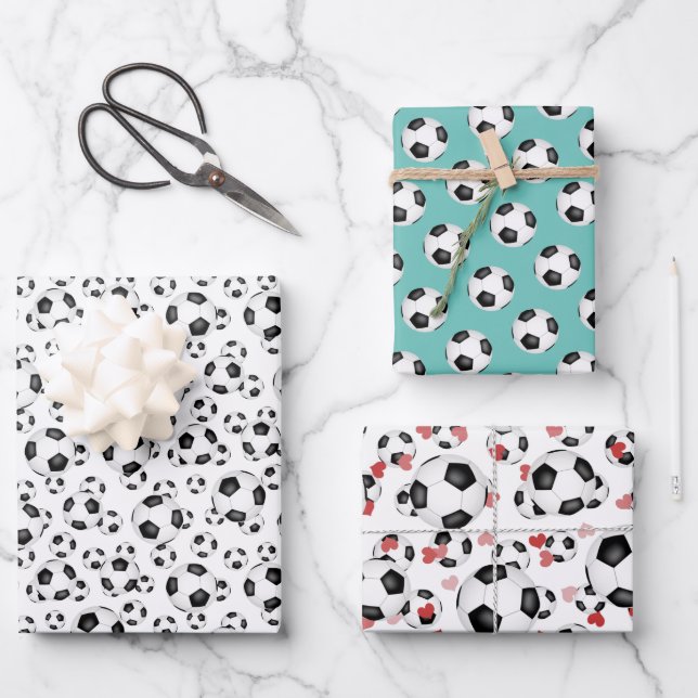 Fußballbälle Sportmuster bei jedem Anlass Geschenkpapier Set (Vorderseite)