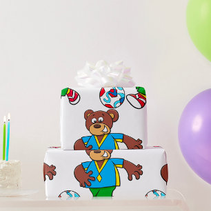 Fußballbär spielt Fußball in Sportkleidung Geschenkpapier
