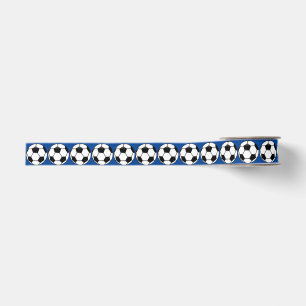 Fußbälle auf blauem Grossgrain Band Ripsband