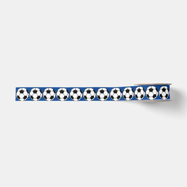 Fußbälle auf blauem Grossgrain Band Ripsband (Vorderseite)