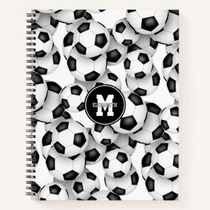 Fußbälle Muster Jungen Mädchen monogramm 8,5 x 11 Notizbuch