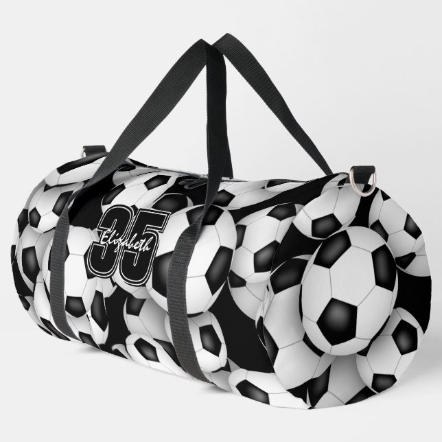Fußbälle Muster Spieler Name Jersey Nummer Duffle Bag (Linke Ecke)