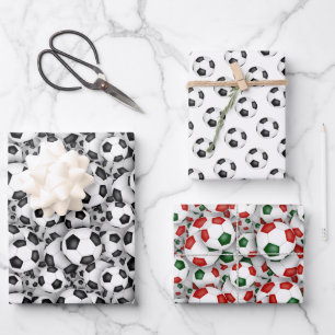 Fußbälle Muster Weihnachten oder jeder Anlass Geschenkpapier Set