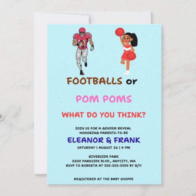 Fußbälle oder Pom-Poms Geschlechtsenthüllungs-Einl (Vorderseite)