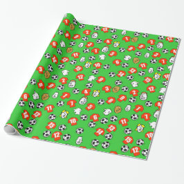Fußbälle, rote Shirts und Ventile Geschenkpapier