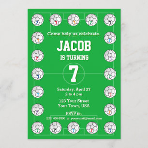 Fußbälle und Fußballplatz-Geburtstag Einladung