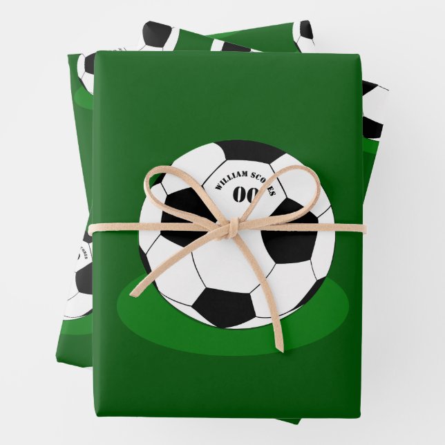 Fußballgeschenke, Fußball mit Name und Nummer Geschenkpapier Set (Beispiel)