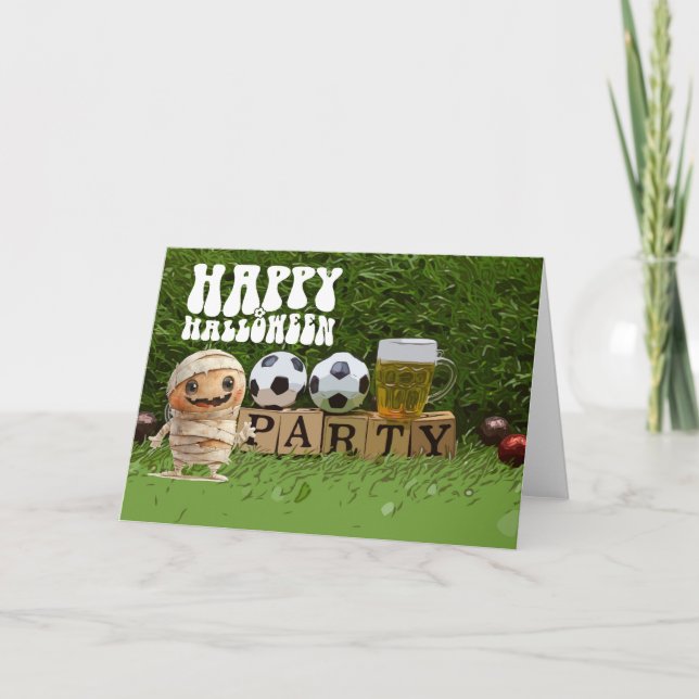 Fußballglückliches Halloween mit Kugeln Karte (Vorderseite)