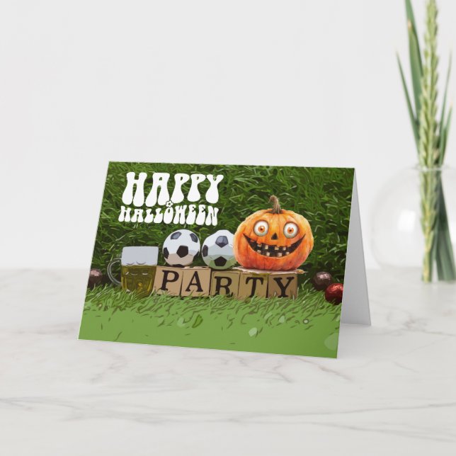Fußballglückliches Halloween mit Kugeln Karte (Vorderseite)