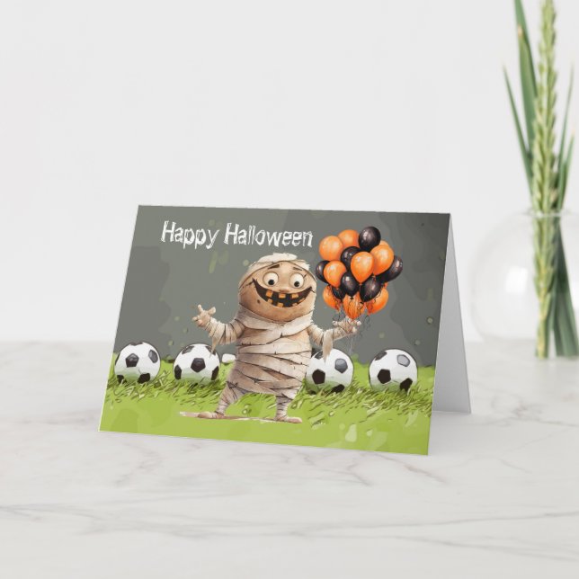 Fußballglückliches Halloween mit Kugeln Karte (Vorderseite)