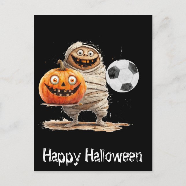 Fußballglückliches Halloween mit Kugeln Postkarte (Vorderseite)