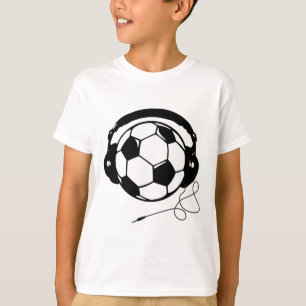 Fußballjunge mit Kopfhörern lustig T-Shirt