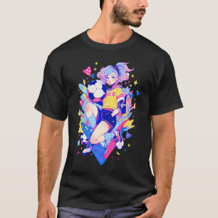 Fußballmädchen in sonniger Pastelle Japan Anime-Äs T-Shirt