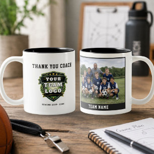 Fußballmannschaft Foto Logo Danke Trainer Zweifarbige Tasse