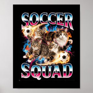 Fußballmannschaft Lustiges Katzen-Meme Retro 90er Poster