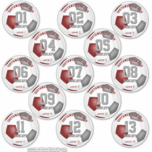 Fußballmarone graue Mannschaftsfarben Set von 13 Aufkleber