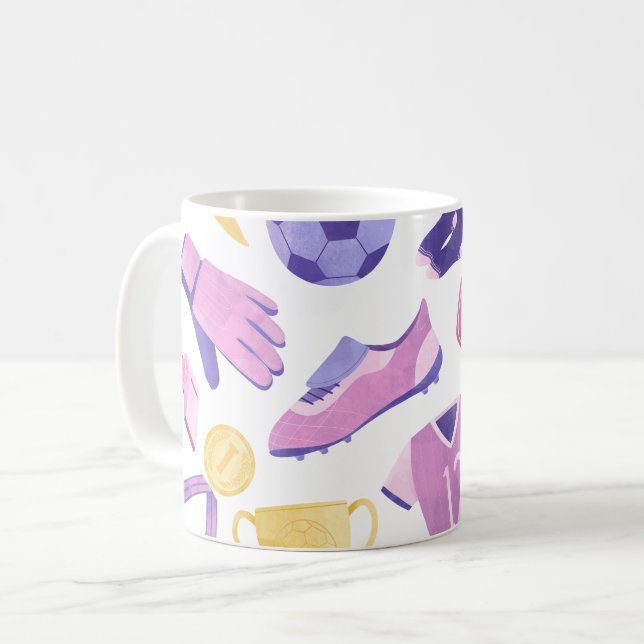 Fußballrosa lila Spiel Kaffeetasse (Vorderseite Links)