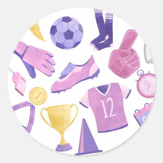 Fußballrosa lila Spiel Runder Aufkleber (Vorderseite)
