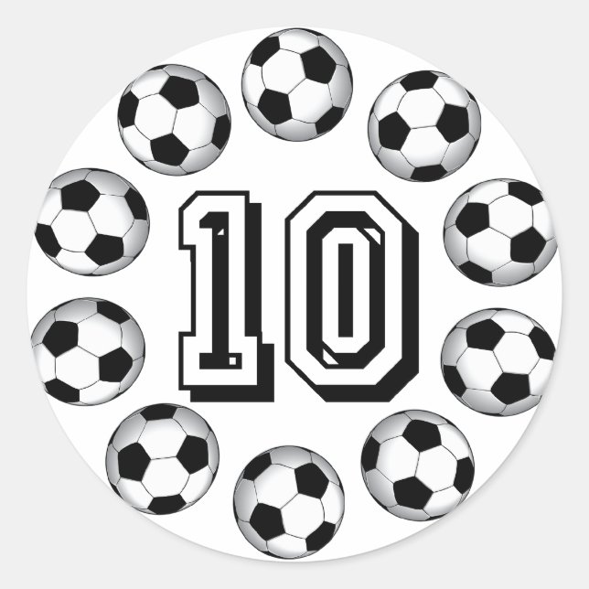 FUSSBALLS UND NUMMER 10 RUNDER AUFKLEBER (Vorderseite)
