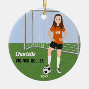 Fußballspieler Brünett in Orange Keramik Ornament