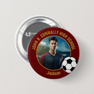 Fußballspieler-Foto für die High School in Burgund Button