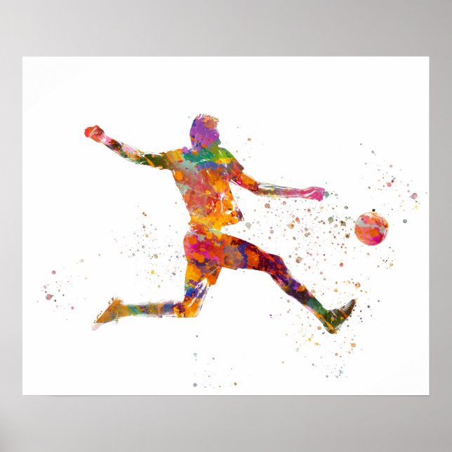 Fußballspieler in Aquarell Poster (Vorne)