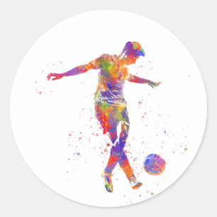 Fußballspieler in Aquarellfarbe Runder Aufkleber
