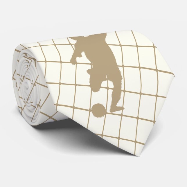 Fußballspieler Kicking Ball Blue Tan Necktie Krawatte (Gerollt)