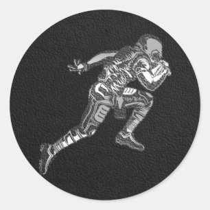Fußballspieler Running Quarterback Schwarz Silber Runder Aufkleber