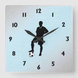 Fußballspieler Schwarze Zahlen Quadratische Wanduhr
