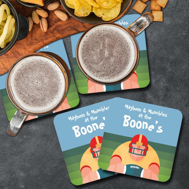 Fußballspieler Super Fan Game Day Rechteckiger Pappuntersetzer (Football Player Super Fan Game Day Square Paper Coasters)