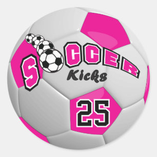 Fußballspieler tritt   Heißes Pink Runder Aufkleber