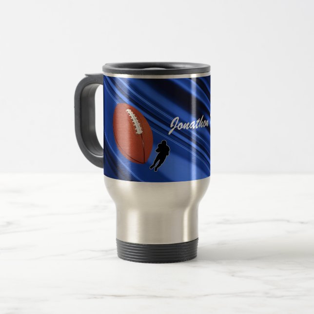 Fußballspieler und Fußball personalisieren Reisebecher (Vorderseite Links)